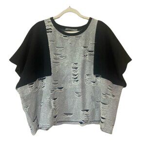 Beau Jours women's size 2 distressed destroyed mixed media textured boxy top EUC